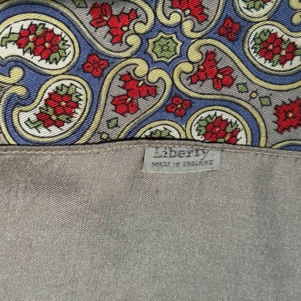 Vintage Liberty of London All Silk Scarf Gray with Reds ~ 26" x 25" - Picture 4 of 12